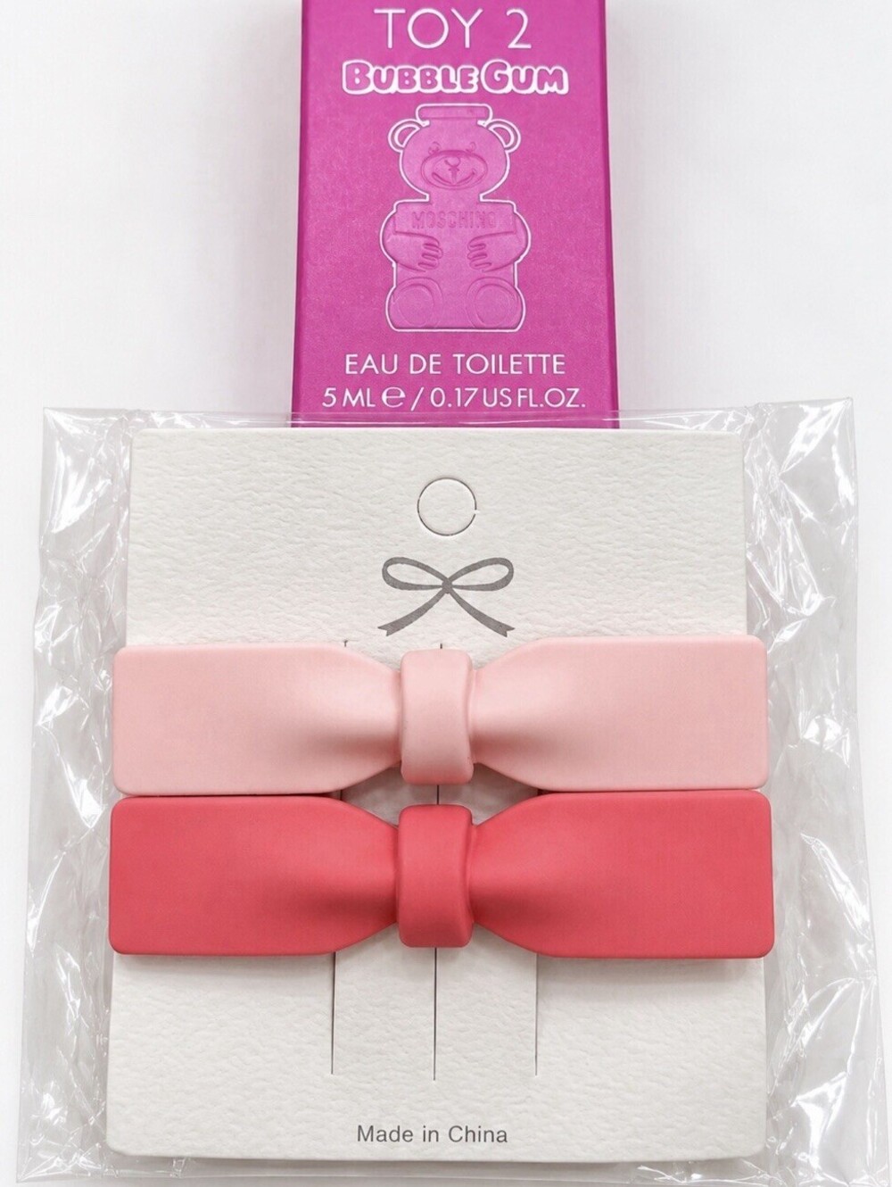Moschino Toy 2 Bubble Gum EDT 5ml Mini Perfume Sample + Pink Bow Hair Clips